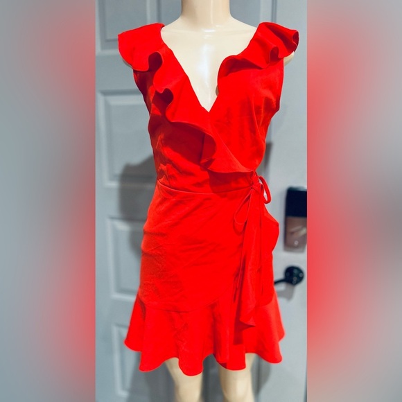 J.O.A. Dresses & Skirts - J.O.A Jennessa Red Ruffled Wrap Dress size Xsmall
NWT